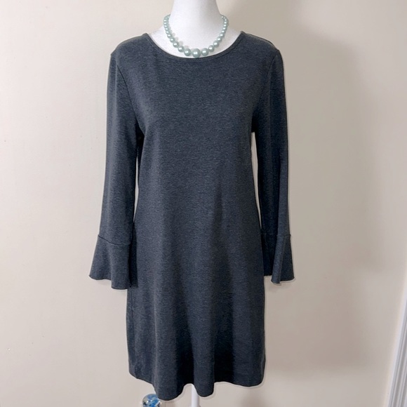 Madewell M Charcoal Gray Cotton Blend Knit Long Bell Sleeve Mini Shift Dress - Picture 5 of 15